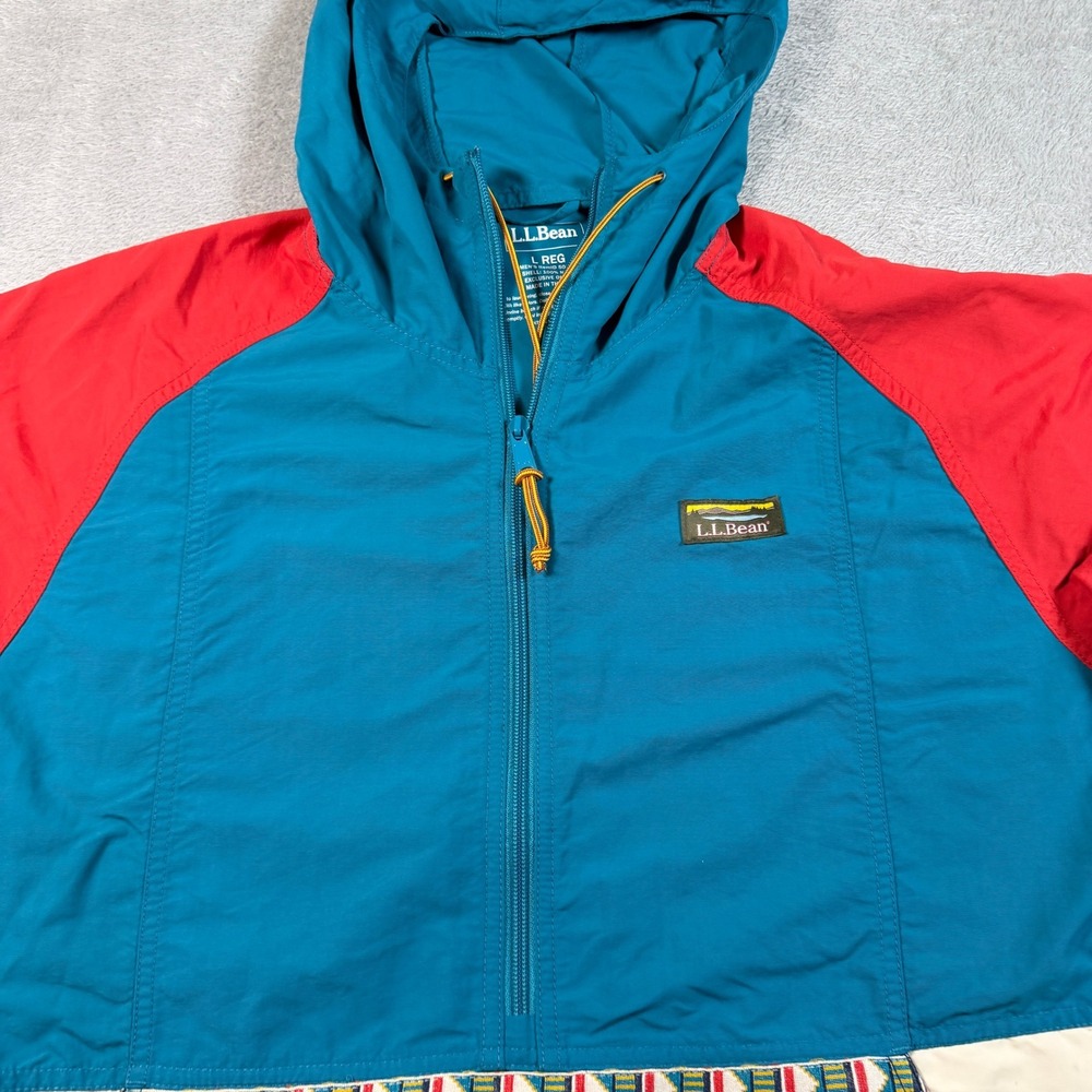 LL Bean Mountain Classic Anorak Jacket Men Large Multicolor Aztec Half Zip Hood - Picture 3 of 7